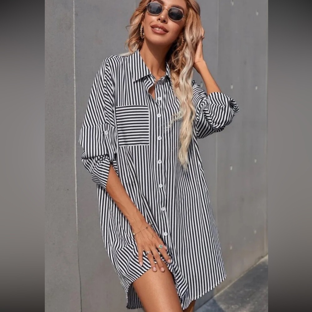 SHEIN Black and White Striped Blouse